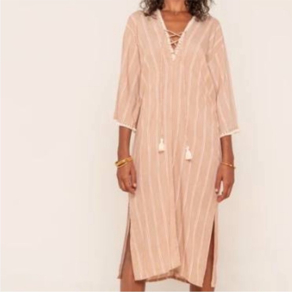 NWT Beachgold Frankie Striped Fringe Caftan Cover Up Tunic Dress Womens Size M